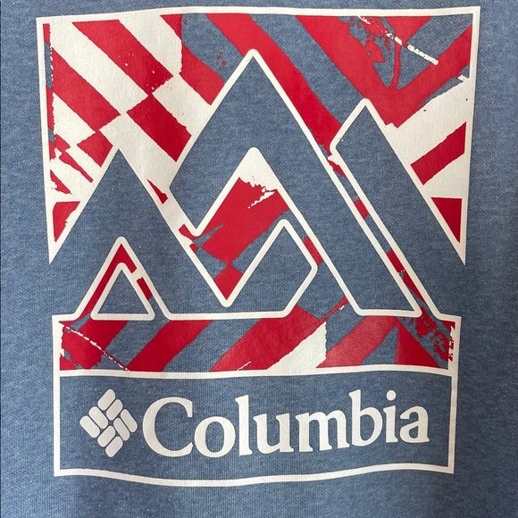 Columbia Classic Back Graphic Logo Hoodie Steel Blue Kangaroo Pocket Size L - Picture 9 of 12